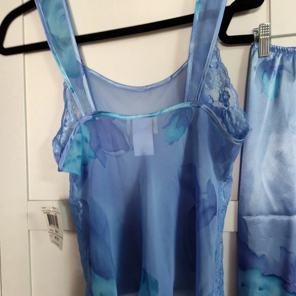 California Dynasty Vtg 1990's Blue & purple satin pajama set Sz S Sexy New Tags
